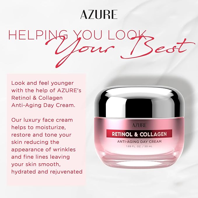 Azure Dermatologist Tested Retinol & Collagen Face Moisturizer - K Beauty Anti-Aging Cream for Skin Renewal & Wrinkle Repair Face Cream - Korean Skincare - All Skin Type Pack of 2