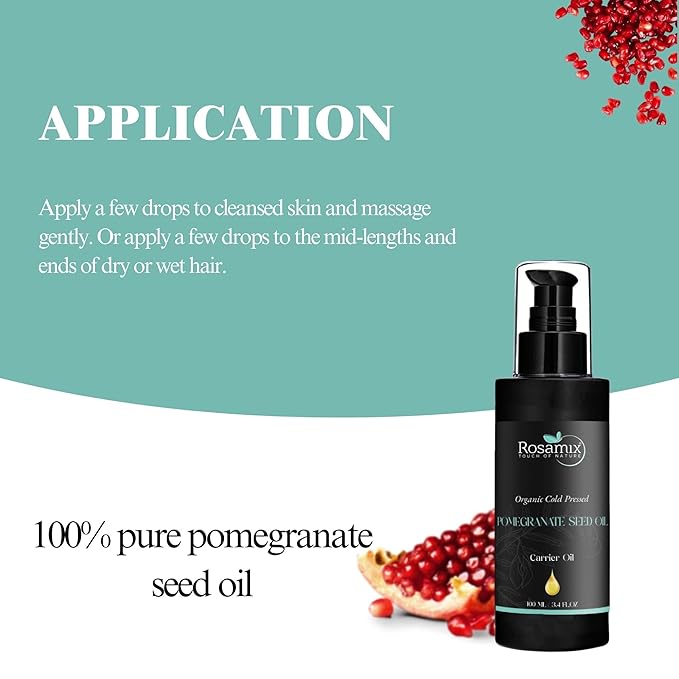 ORGANIC COLD PRESSED POMEGRANATE SEED OIL - 100% Pure - For Face, Skin.