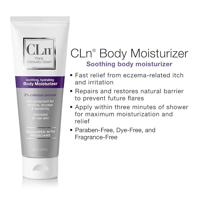 CLn® Body Moisturizer - A skin protectant delivering 2% Colloidal Oatmeal, Paraben-Free, Dye-Free & Fragrance-Free, 8 fl. oz.