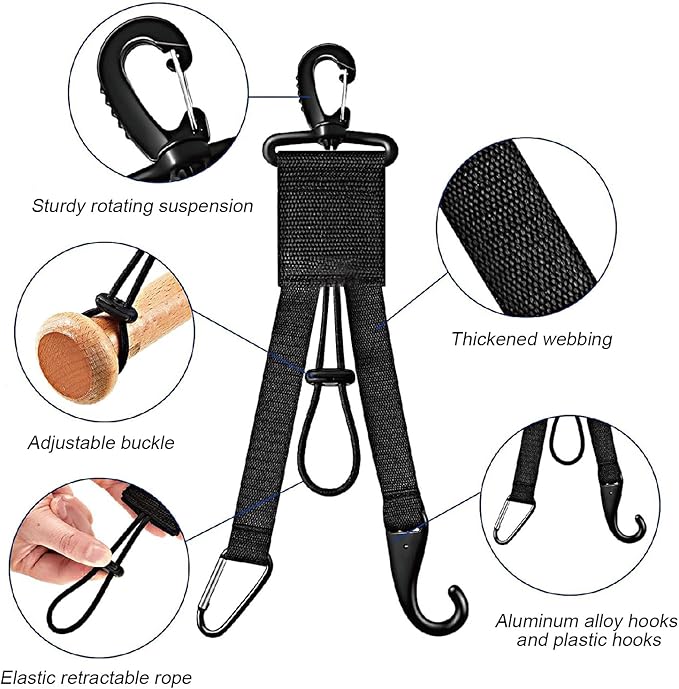Baseball Softball Gear Hanger Dugout Organizer -Multipurpose Hanging Buckle Metal Hangers for Hold Outdoor Sports Equipment, Camping, Gloves, Helmets, Bats, Water Bottle Holder (Black 4Pcs)