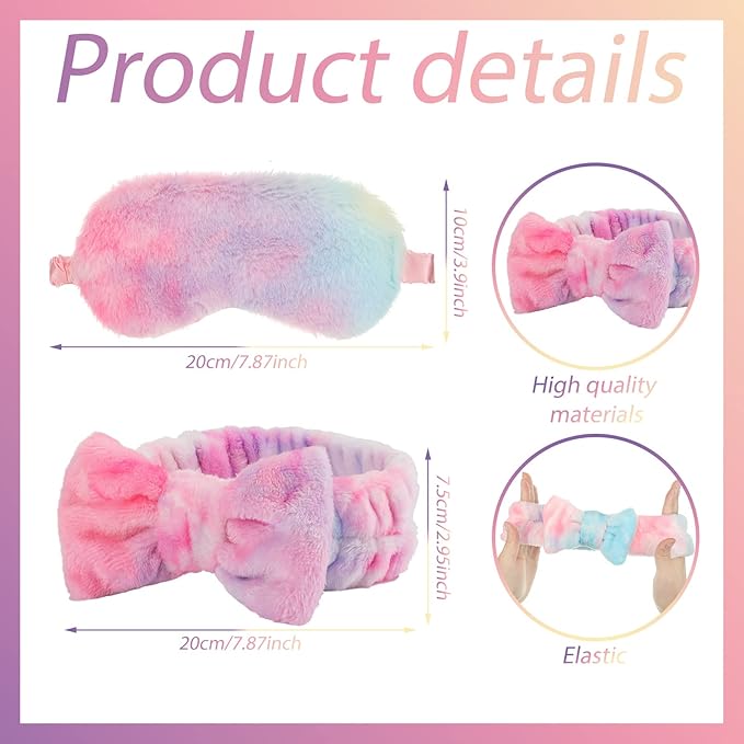 Kajaia 12 Pcs Sleepover Party Favors for Woman Plush Sleep Eye Mask Soft Spa Headband for Spa Birthday Bachelorette Slumber Party Supplies(Tie Dye)