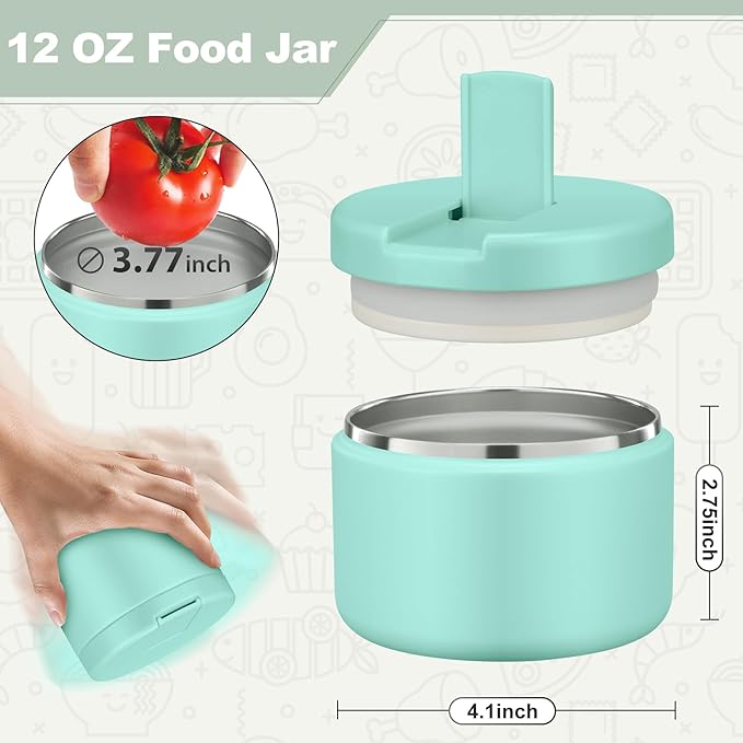 12oz Food Thermo for Hot Food Insulated Vacuum Soup Jar with Buckle Lid, Stainless Steel Wide Mouth Leak Proof Lunch Container