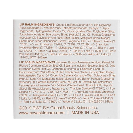 Avya Skincare Two-In-One Lip Treatment/Sugar Scrub Exfoliates and Softens Lips/Balm with Marula and Mango Moisturizes and Nourishes / .07oz