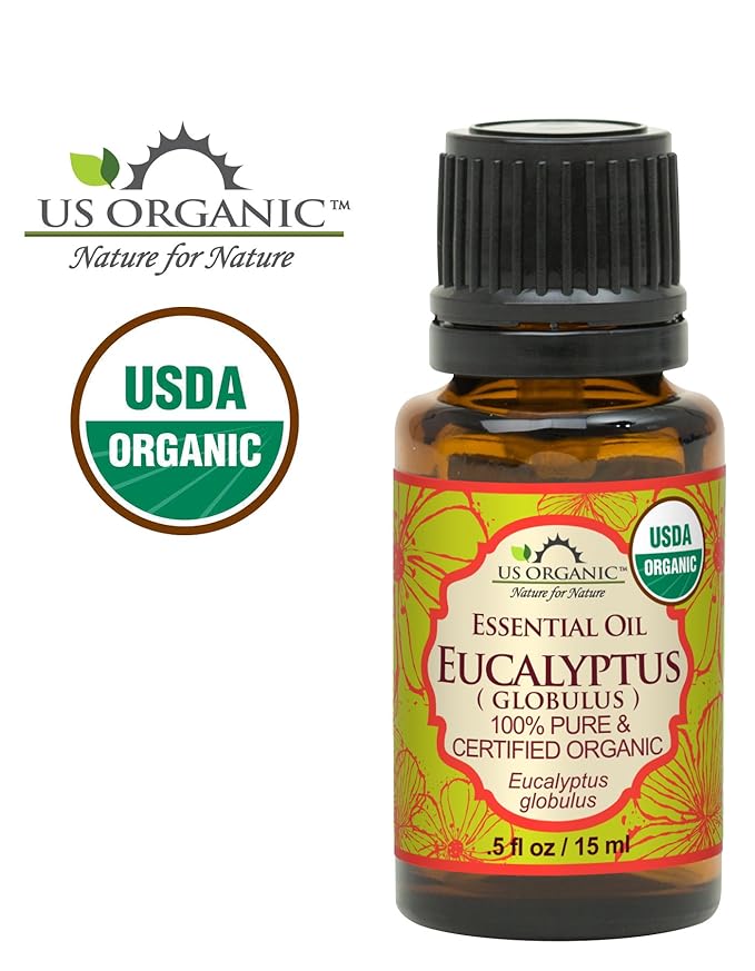 US Organic 100% Pure Eucalyptus Essential Oil (Globulus) - USDA Certified Organic, Steam Distilled - W/Euro droppers (More Size Variations Available) (15 ml / .5 fl oz)