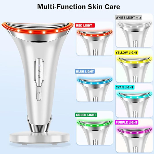 7-in-1 Face and Neck Care, Multi-Function Facial and Neck Skin Care for Home Use, 7 Color, White
