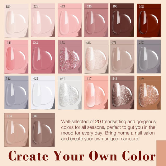 AZUREBEAUTY 29 Pcs Dip Powder Nail Kit Starter, 20 Colors Summer Pastel Pink Red Orange Glitter Acrylic Dipping Powder Liquid Set with Base&Top Coat Activator French Nail Art Manicure DIY Salon Gifts