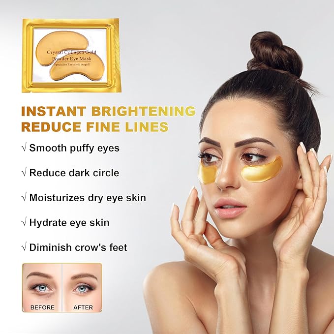 CCbeauty 24 Packs Lip Masks & Eye Mask Bulk,24K Gold Under Eye Patches for Puffy Eyes,Dark Circles,Collagen Eye gel Pads for Eye Bags,Wrinkles | Nourish & Hydrate Dry Chapped Lips Skincare, Pink