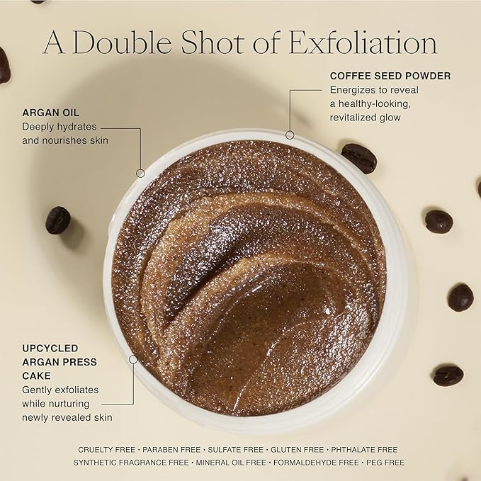Josie Maran Argan Cake & Coffee Whipped Body Polish, Mocha Whip - Full-Body Exfoliating Scrub - Removes Dirt, Dead Skin Cells, Impurities - Argan Oil, Essential Fatty Acids & Vitamin E (10 oz / 283 g)