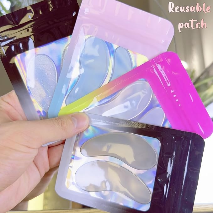 Under Eye Patches for Lash Lift and Eyelash Extension - Durable Gel Pads to Separate Upper & Lower Lashes - Sticky Moon Shape Patch Fits Eyelids - Eyelash Mask Cover in 4 Colors