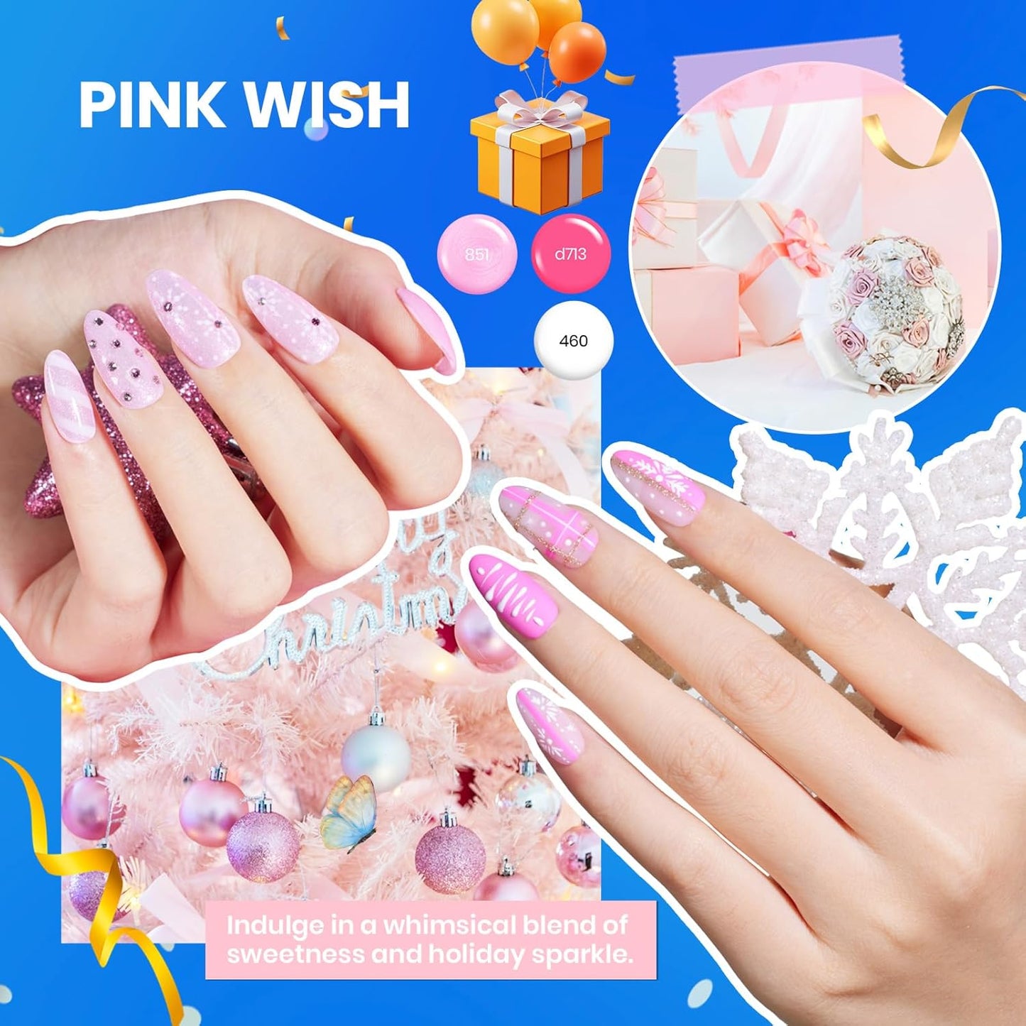 Beetles Christmas Gel Nail Polish Set, Glitz Galaxy Gel Polish Kits, 44Pcs Burgundy Red Gold Green Silver Blue Pink Sparkle Shade with Base Top Coat Winter Manicure Gift for Women