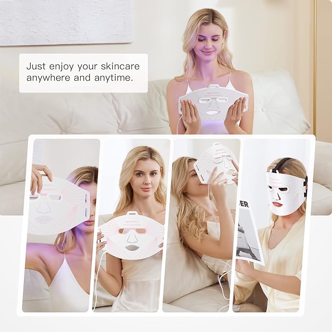 Led Face Mask Light Therapy, Red Light Therapy For Face, 3 Colors LED Skin Mask With Near infrared light, Skincare Device for All Skin Types at Home (White)