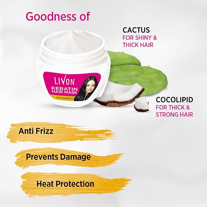 Livon Keratin Anti-Hair Fall Hair Mask | Conditioning Treatment for Healthy, Smooth & Shinier Hair | All Hair Types | 15.2 Fl.oz.