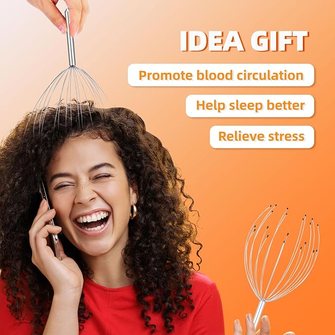 YEZY Head Massager 20 Fingers Head Scratcher Scalp Massager, Back Scratcher, Stocking Stuffers for Scalp Massage Back Massage (Silvery)