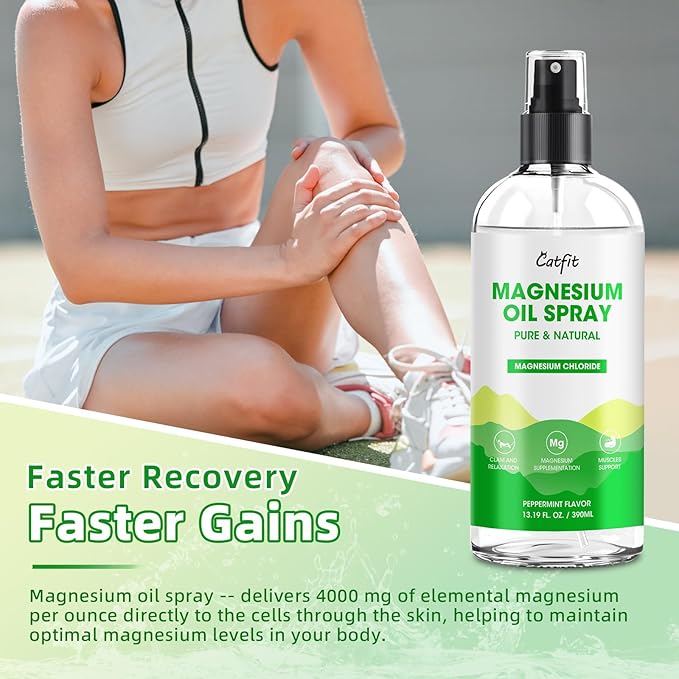 Magnesium Oil Spray - Pure & Natural Magnesium chloride Oil - Topical Magnesium Spray for Feet and Sleep, Soothing Muscles, Mood Support - High Absorption - Peppermint Flavor 390ml(13.19 Oz)