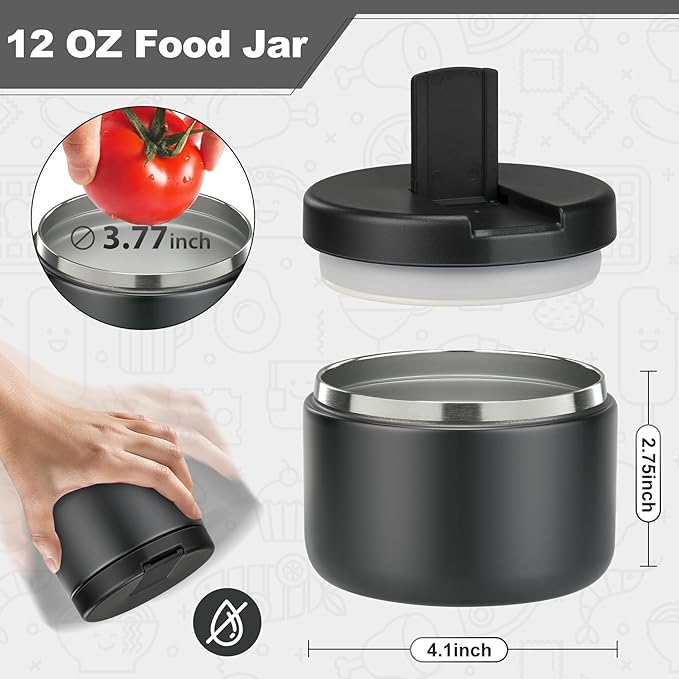 12oz Food Thermo for Hot Food Insulated Vacuum Soup Jar with Buckle Lid, Stainless Steel Wide Mouth Leak Proof Lunch Container