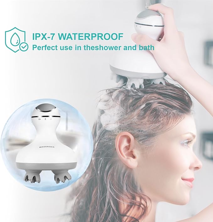 VGU Rechargeable Scalp Massager with Multi-Node Design, Promotes Hair Growth, Relieves Stress, Waterproof, Portable Handheld Head Massager