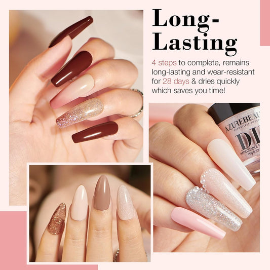 AZUREBEAUTY 31 Pcs Dip Powder Nail Kit 20 Colors Glitter Nude Brown Pink White Gray Dip Powder Liquid Set with Top/Base Coat Activator for French Nails Art Manicure DIY Salon Women Valentine's Gift