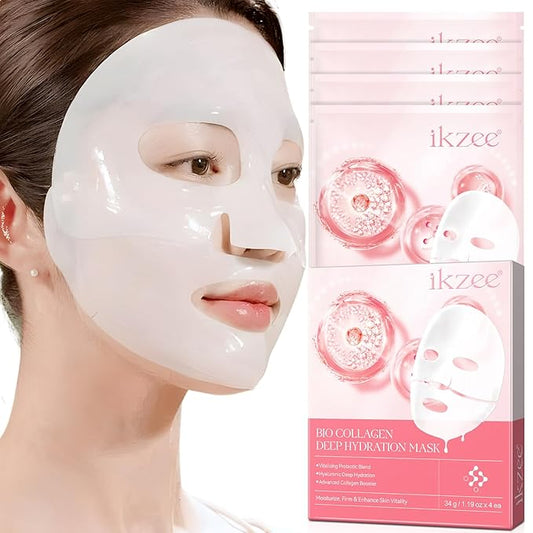 Deep Collagen Mask, 4pcs rich in nano-collagen vitality probiotics variety of anti-aging ingredients, Anti-Aging Hydrating Sleeping Mask including collagen, vitamin E, rose extract and more