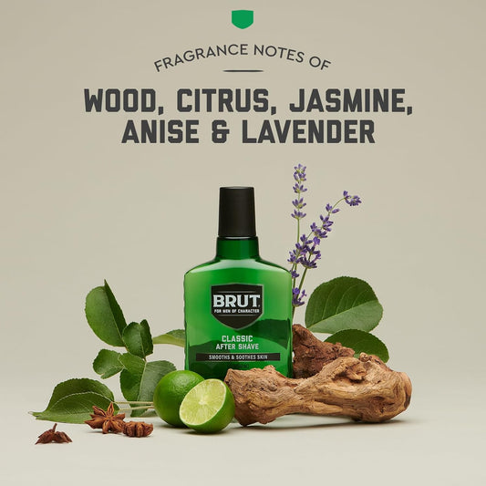 Brut Classic After Shave for Men - Absorbs Quickly to Clean and Tone Skin for a Refreshing Feel - Mens Aftershave with Iconic Masculine Scent - 5 oz