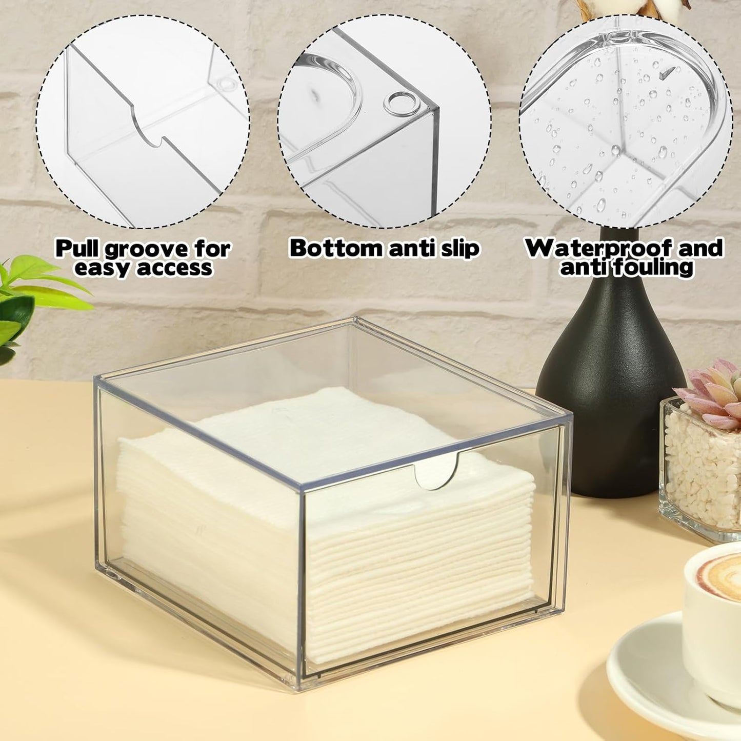 Rainmae Disposable Face Towel Holder, Face Towel Storage Box Bin, Stackable Clear Makeup Organizer with Drawer for Clean Skin Club Face XL Towels Holder for Vanity Bathroom and Makeup Organization