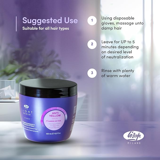 Lisap Purple Hair Mask, Light Scale Hair Care Anti Yellow Hair Toner for Blondes, Toning Blonde, White, Silver Hair & Highlights, Nourishing & Hydrating Mask, Neutralizes Brassy Tones, 16.9 fl oz