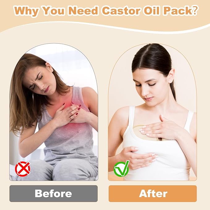 Castor Oil Pack for Breast, 4 PCS Reusable Organic Castor Oil Pack Wrap,Soft Breast Pads for Relaxing Sleeping (Oil Not Included) - White+Khaki