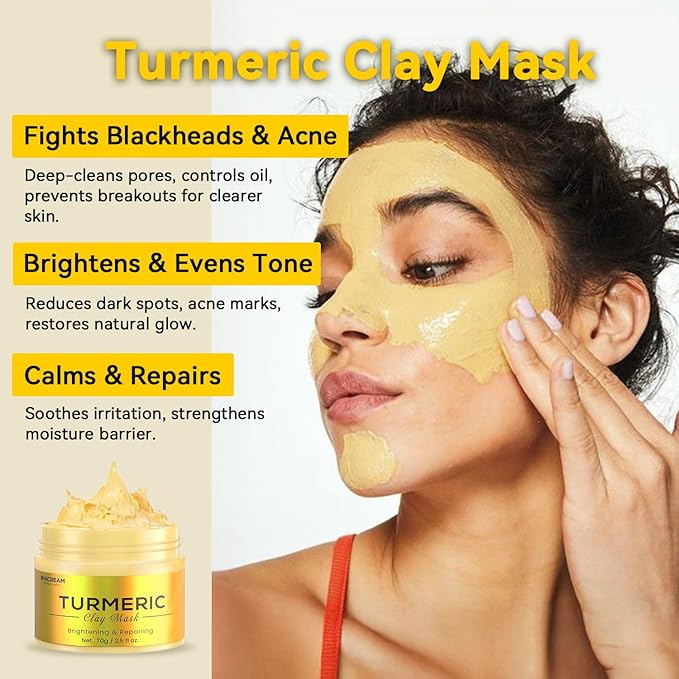 Turmeric Clay Mask, Green Tea, Dead Sea Minerals Mud Mask, Spa Facial Mask 3-Piece Set for Deep Cleansing, Moisturizing, and Refining Pores, Vegan & Cruelty-Free 2.5 oz each