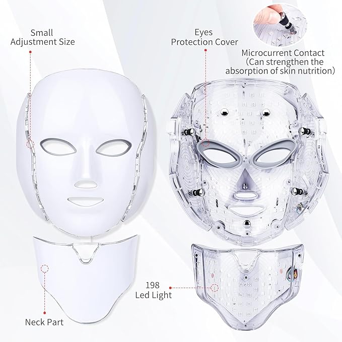 Blue Red Light Theràpy Màsk for Face, 7 Colors LED Light Theràpy, LED Portable Facial Skin Care Màsk for Face and Neck