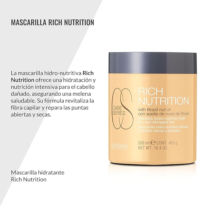 Lendan - Hydrating Hair Mask - Rich Nutrition - 500 ml - for Dry and Damaged Hair - with Brazil Nut Oil - Intensely Nourishes and Hydrates Hair - Repairs Split and Dry Ends