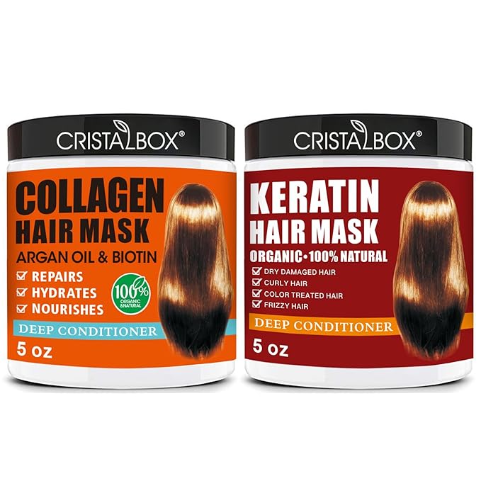 2 Pack Collagen Hair Mask & Keratin Hair Mask,Keratin Hair Treatment,Hydrating Argan Oil Hair Repair Treatment Deep Conditioner Hair Mask for Dry Hair,Collagen with Biotin Hair Treatment Mask
