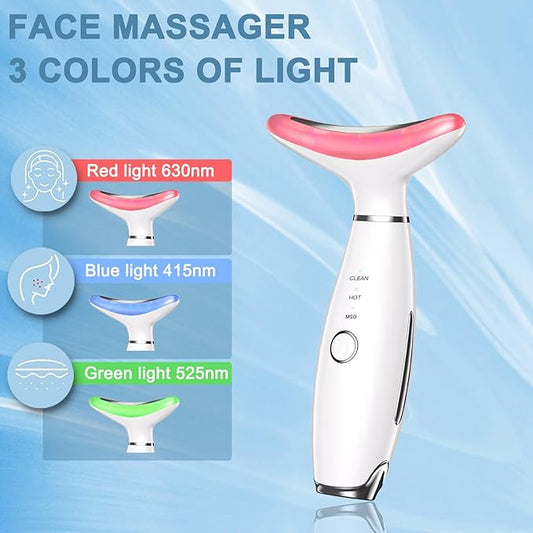 Face and Neck Massager,3 Color Facial Tool with Vibration, Rechargeable Facial Massager for Skin Care (White)