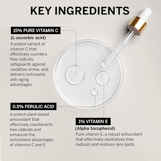 Vitamin C Face Serum: Anti Aging Facial Super Vit C Serum with Ferulic Acid Pure L-Ascorbic Acid, Vitamin E and Hyaluronic Acid for Dark Spots and Skin Care