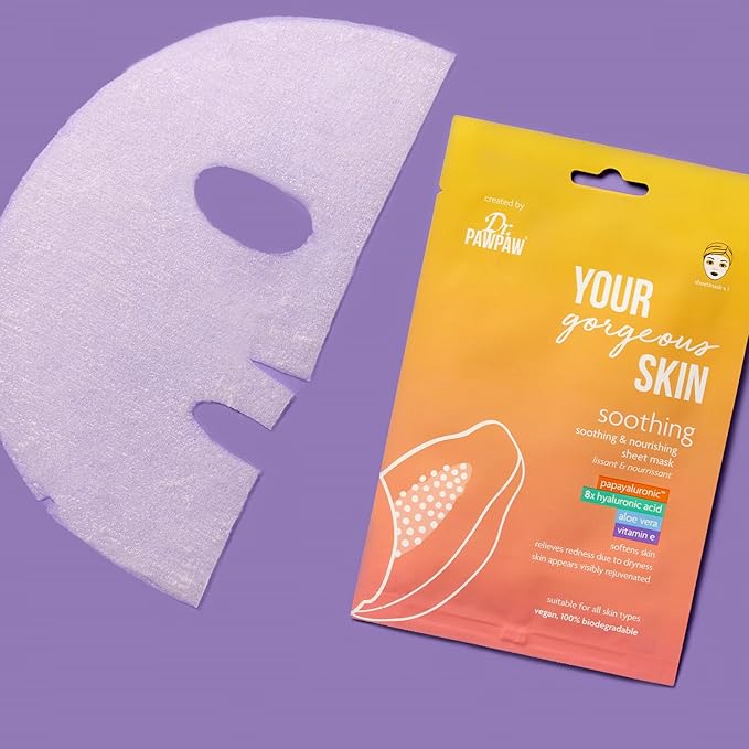 Dr. PawPaw Your Gorgeous Skin Soothing Sheet Mask - Face Mask Sheet with Aloe Vera and Vitamin E - Vegan Sheet Masks and Cruelty-Free - 0.84 oz