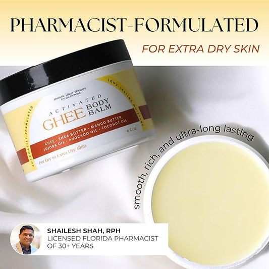 Activated Ghee Body Oil/Balm | Shea Moisturizer | Moisturizer for Extra Dry Skin | Innovative New Formulation | Ghee, Shea Butter, Coconut Oil | After Sun Moisturizer (8 oz)