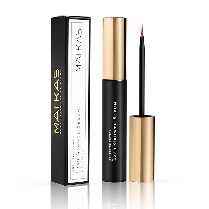 MATKAS Korean Gentle Tripeptide Lash Growth Serum for Lash and Brow - 8mL - Long Lash Serum for Eyelash Growth, Eyelash Conditioner and Eyebrow Conditioner for Volumizing Thickness and Length