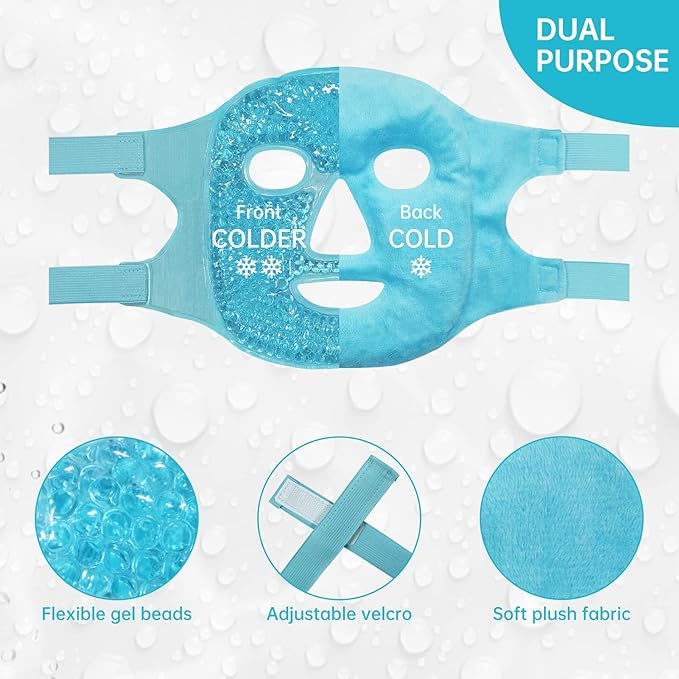 ZNÖCUETÖD Bundle of Cooling Face Mask Ice Face Mask for Puffy Face and Microwaveable Heat Eye Mask for Dry Eyes, Puffy Eyes with Lavender & Flaxseed