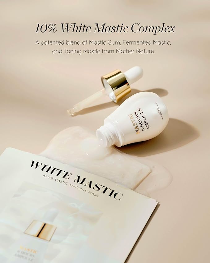 MASTINA White Mastic Ampoule Sheet Mask Pack of 12- Illuminating. Ultra-Moisturizing Facial Mask. Intensive Korean Skin Care. Fermented Mastic Gum