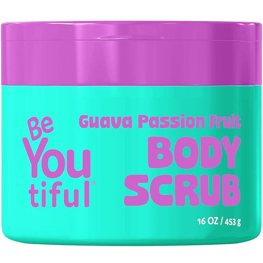 BeYOUtiful Guava Passion Fruit Body Scrub Exfoliator for Kids & Teens, Gentle Sugar Exfoliating Scrub, Cruelty-Free, Shea & Sweet Almond Oil, 16 oz