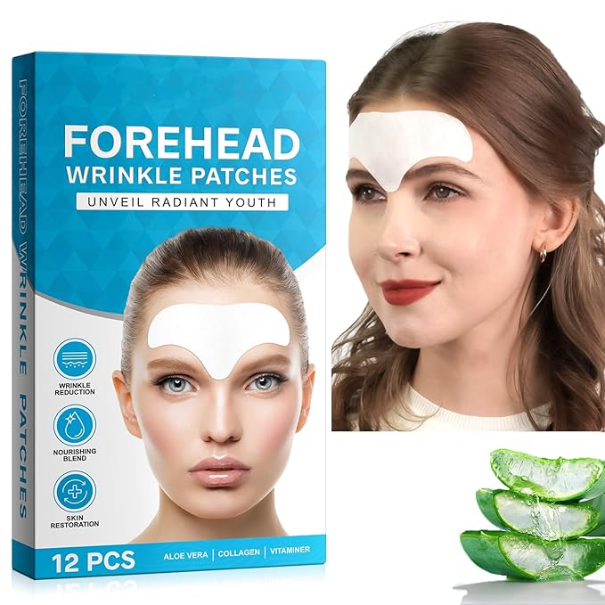 Forehead Wrinkle Patches 12pcs, Forehead Wrinkles Treatment, Overnight Face Wrinkles Patches for Women, Smooth and Soften Forehead Wrinkles & Lines,with Collagen, Aloe Vera,Vitaminer
