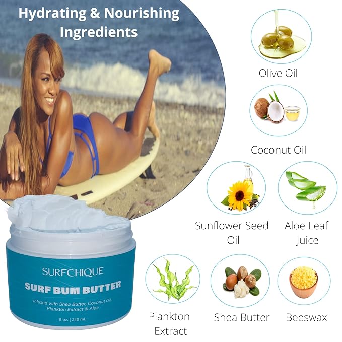 Surf Bum Whipped Moisturizing Body Butter with Light Tropical Scent of Coconut, Vanilla, Mango, & Papaya (2 oz)