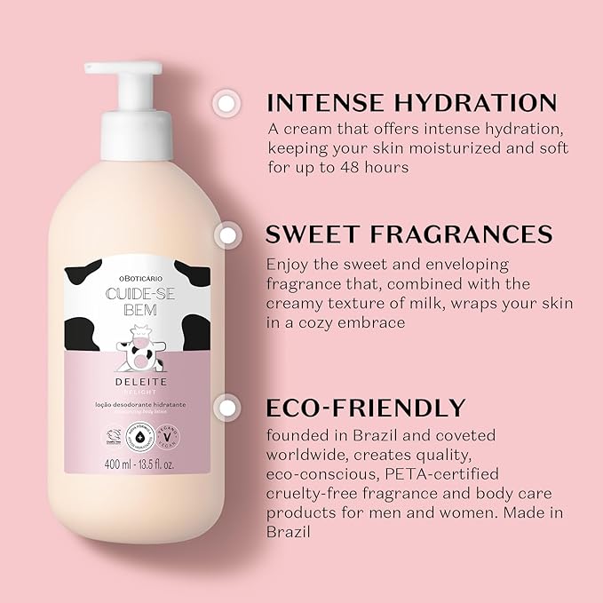 O Boticário Cuide-se Bem Delight Body Lotion, Cozy Hydration with Sweet, Enveloping Sweet Fragrance, 13.5 Ounce (400ml)