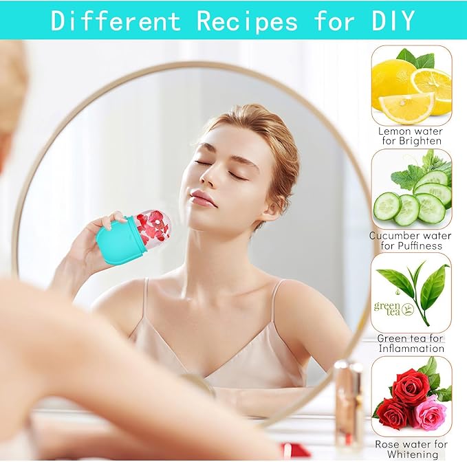 KOGITI Ice Mold for Face, Ice Roller for Face & Eye, Beauty Facial Ice Rollers Ice Holder Mold Face Puffiness Relief Massage Skin Care Tools, Ice Facial Cube (New-Blue)