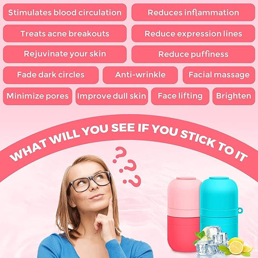 2PCS Ice Roller Mold For Face,Eyes & Neck, Your Natural Glow,Brighten Your Skin,Reduce Acne & Fine Lines,Shrink Pores,Lubricate Skin,Reusable Facial Treatment,Tightens & Tones Skin,De-Puff Eye…