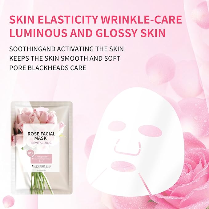 Face Mask Skin Care Anti Aging Facial Mask Sheets Mask Face Masks Beauty Rose Sheet Masks for Face Bulk Face Masks Skincare Facial Masks 10 Sheets