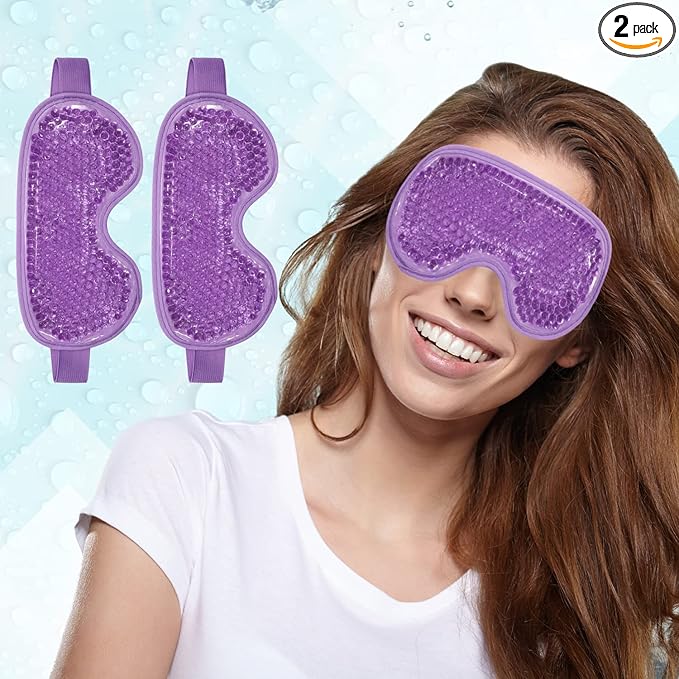 2 PCS Ice Eye Mask Reusable Hot Cold Therapy Gel Bead Eye Mask for Puffiness/Dark Circles/Eye Bags/Dry Eyes/Headaches/Migraines/Stress Relief,Cooling Eye Mask,Ice Pack for Eyes (Purple)
