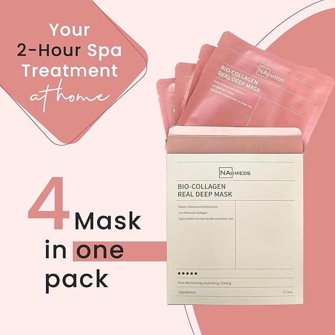 Bio-Collagen Real Deep Mask, Low Molecular Collagen, Deeply Hydrates and Moisturizes, 20gX4 Piecs