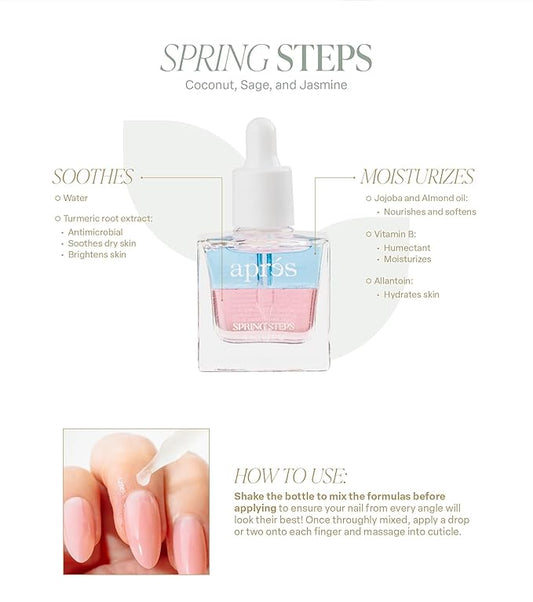 Apres Light & Shadow Cuticle Serum, Nourishing Blend of Almond and Jojoba Oil, Vitamin B and Turmeric, Cuticle Repair Oil 15 mL (15 ml, Spring Steps (Coconut, Sage, and Jasmine))