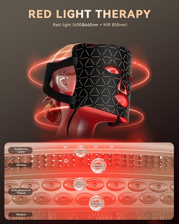 LED Light Therapy Mask Skin Care Mask, LED Red Light Therapy 630nm & 830nm Wavelength for Home Use, Body Beauty Machine for Care at Home (luxurious black)