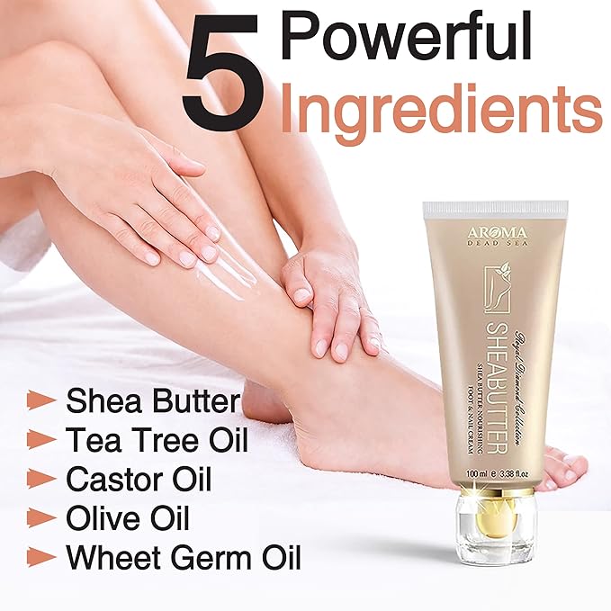 AROMA DEAD SEA Shea Butter Foot And Nail Cream Nourishing And Repair Damaged Skin. Enriched With Tea Tree Oil, Vitamin E And Wheat Germ Oil. Improves Skin Elasticity. (3.5 Fl.oz) (Pack Of 2)
