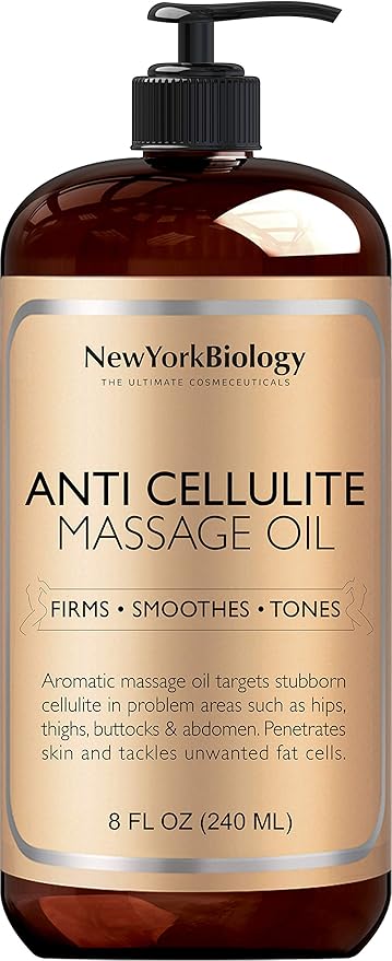 New York Biology Anti Cellulite Massage Oil 8 Fl. oz – Made with 100% Natural Oils – Body Oil for Massage Therapy, Muscle Relaxation and Deep Tissue